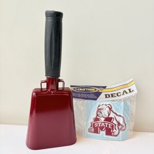 New Mississippi State Bulldogs Cowbell and Decal Kit. 8.5 Inch Metal Burgundy